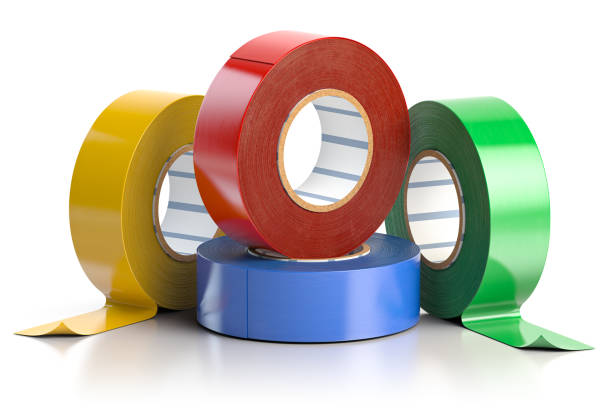 Insulation adhesive tape of different colors isolated on white. 3d illustration